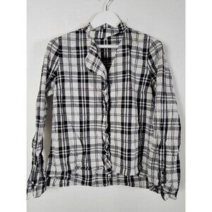 Derek Lam 10 Crosby Women Black White Plaid Ruffle Button-Up Shirt Size 8 Cotton